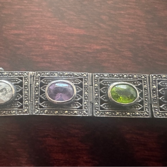 Vintage 925 Silver Multi-gemstone Link Bracelet - Picture 3 of 8